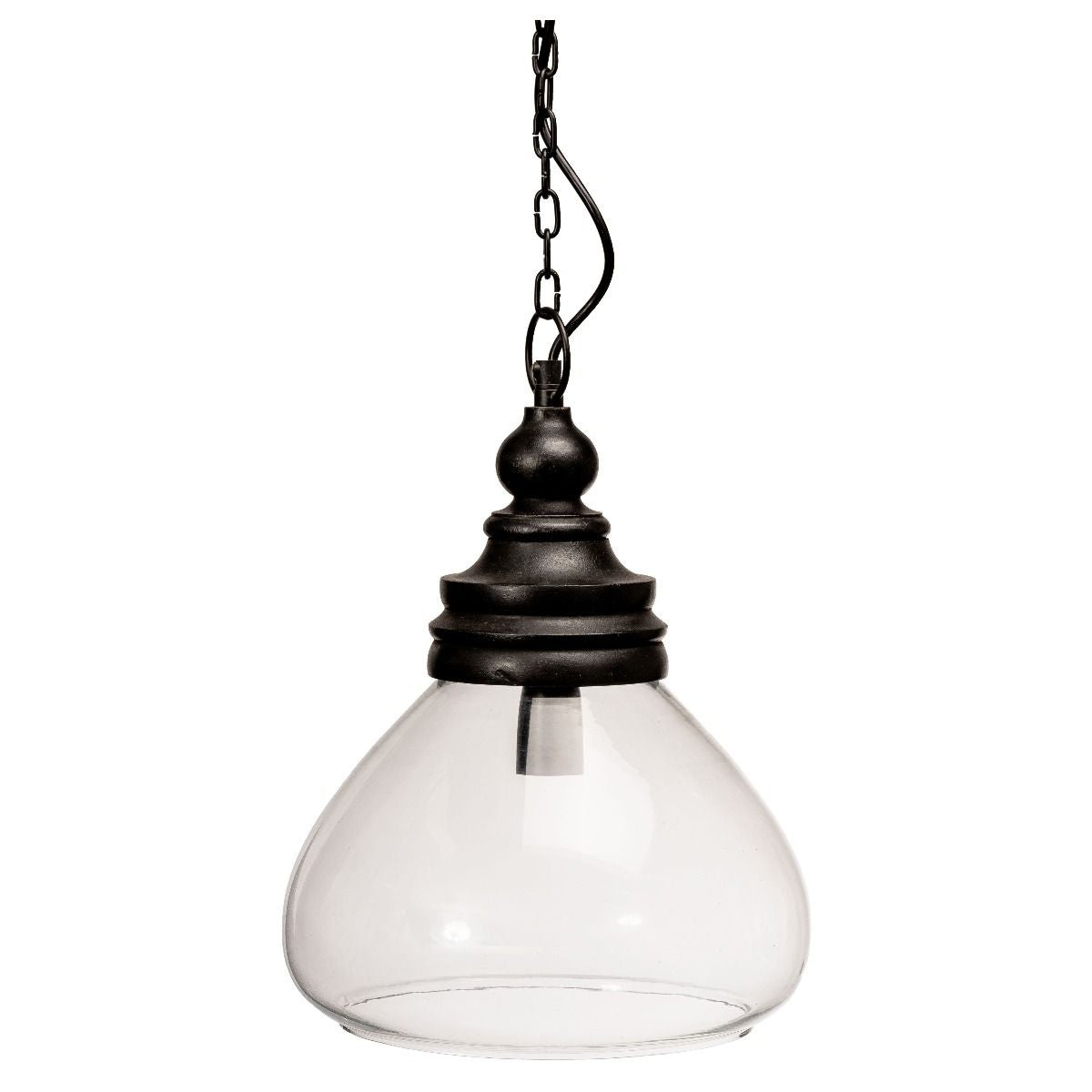Haven Bell Glass Pendant With Black Wood Top - Black/Clear