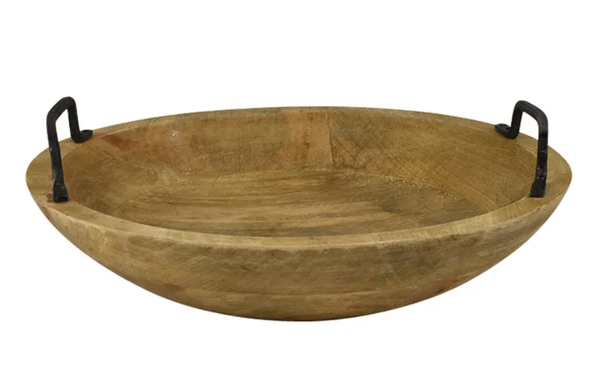 Wooden Bowl with Metal Handles