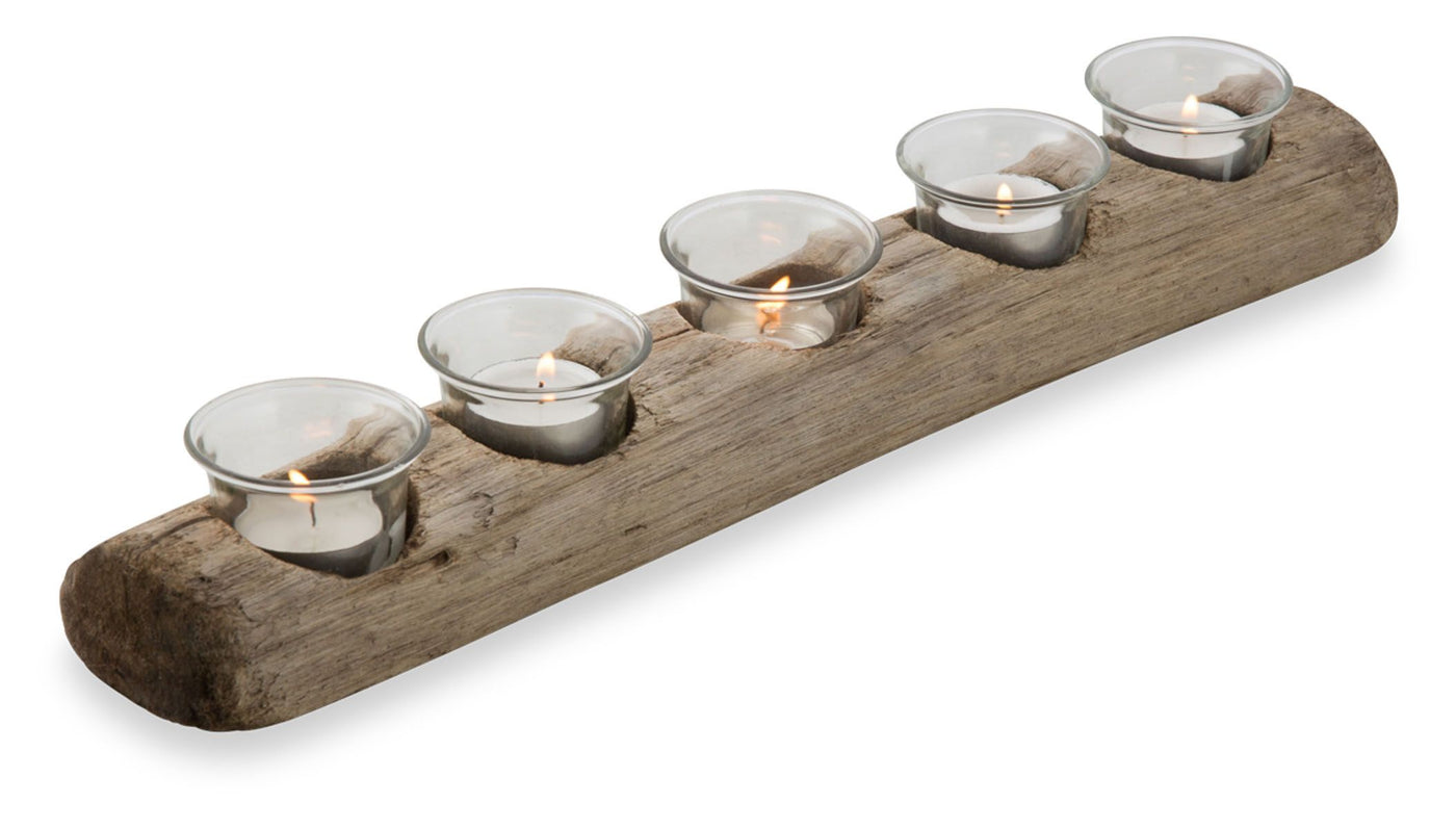 Wooden 5 Tea Lights Tanoak Centrepiece